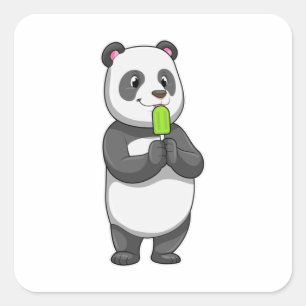 Pegatina Cuadrada Panda con Popsicle