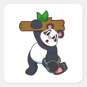 Pegatina Cuadrada Panda con Wood en entrenamiento de fuerza
