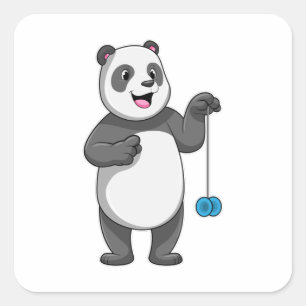Pegatina Cuadrada Panda con Yo-yo