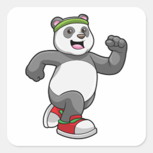 Pegatina Cuadrada Panda corriendo con la cabeza