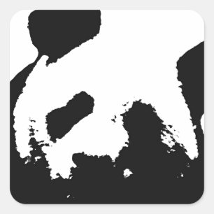 Pegatina Cuadrada Panda de arte pop blanco negro