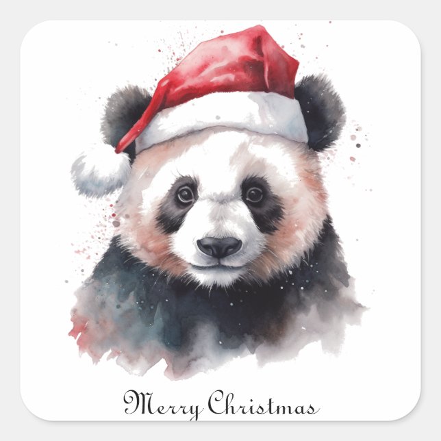 Pegatina Cuadrada Panda de Navidad, personalizable (Anverso)