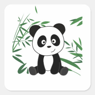Pegatina Cuadrada Panda En Bambú Animales Cutáneos Para Niños Panda 