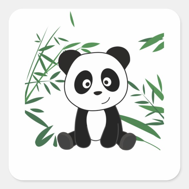 Pegatina Cuadrada Panda En Bambú Animales Cutáneos Para Niños Panda  (Anverso)