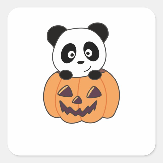 Pegatina Cuadrada Panda En Calabaza Dulce Pandas Feliz Halloween (Anverso)