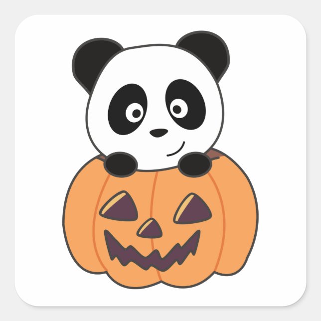 Pegatina Cuadrada Panda En Calabaza Dulce Pandas Feliz Squa Hallowee (Anverso)