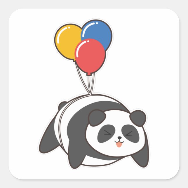 Pegatina Cuadrada Panda en cumpleaños con Ballon (Anverso)
