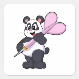 Pegatina Cuadrada Panda en Darts con Dart