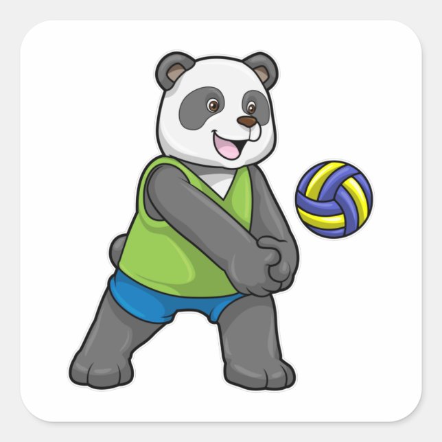 Pegatina Cuadrada Panda en Deportes con Voleibol (Anverso)