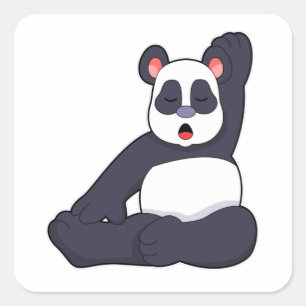 Pegatina Cuadrada Panda en ejercicios de estiramiento de yoga