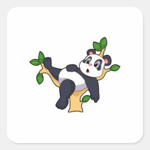 Pegatina Cuadrada Panda en el árbol