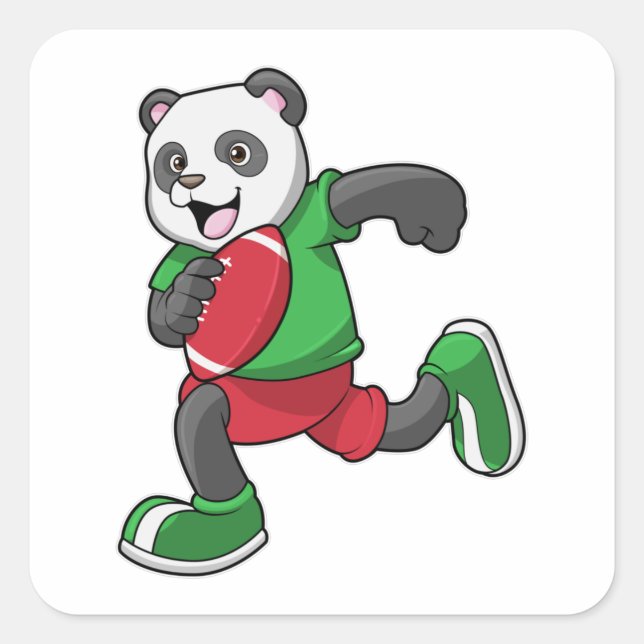 Pegatina Cuadrada Panda en el fútbol con equipo (Anverso)
