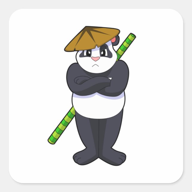 Pegatina Cuadrada Panda en el Stick contra las artes marciales. (Anverso)