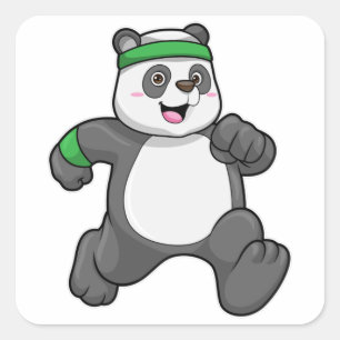 Pegatina Cuadrada Panda en Jogging with Headband