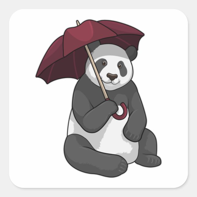 Pegatina Cuadrada Panda en la lluvia con el paraguas (Anverso)