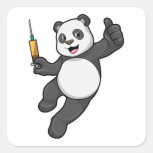 Pegatina Cuadrada Panda en la vacunación con jeringas