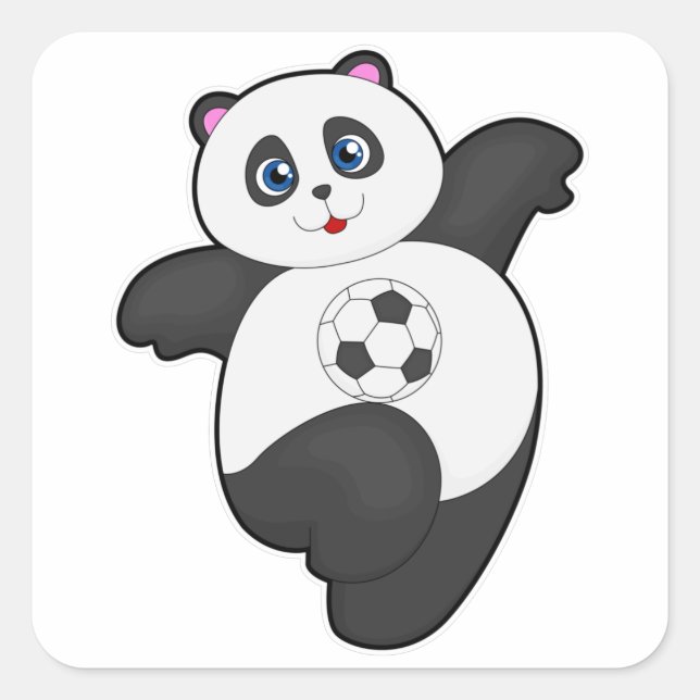 Pegatina Cuadrada Panda en los deportes de fútbol (Anverso)