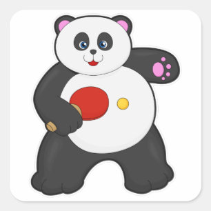 Pegatina Cuadrada Panda en ping pong con raqueta de tenis de mesa