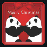 Pegatina Cuadrada Panda Friends Couple Christmas Sticker<br><div class="desc">Los diseños de los osos panda son ilustraciones gráficos del artista/diseñador Charmaine Paulson. El ilustracion gráfico fue hecho como un vector,  y luego mejorado en software fotográfico. ¡Ten una feliz Navidad aburrida!</div>