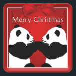 Pegatina Cuadrada Panda Friends Couple Christmas Sticker<br><div class="desc">Los diseños de los osos panda son ilustraciones gráficos del artista/diseñador Charmaine Paulson. El ilustracion gráfico fue hecho como un vector,  y luego mejorado en software fotográfico. ¡Ten una feliz Navidad aburrida!</div>