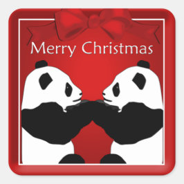 Pegatina Cuadrada Panda Friends Couple Christmas Sticker