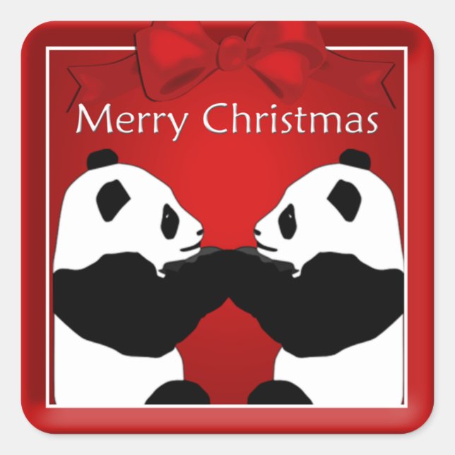 Pegatina Cuadrada Panda Friends Couple Christmas Sticker (Anverso)