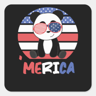 Pegatina Cuadrada Panda Gafas De Sol 4 De Julio Pandas Americano