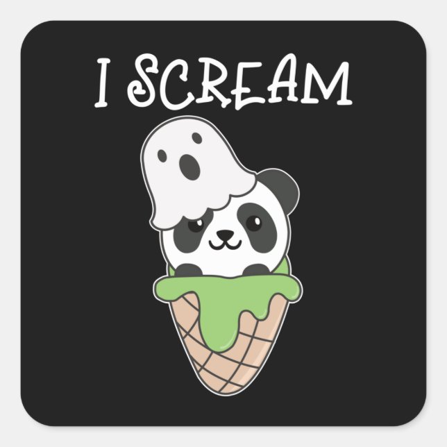 Pegatina Cuadrada Panda Halloween Fantasma I Grito Helado (Anverso)