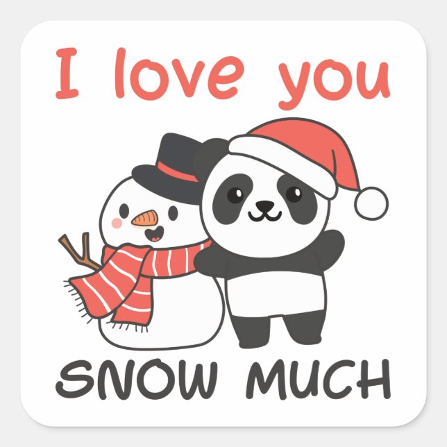 Pegatina Cuadrada Panda I Love You Snow Mucho Snowman Pun (Anverso)