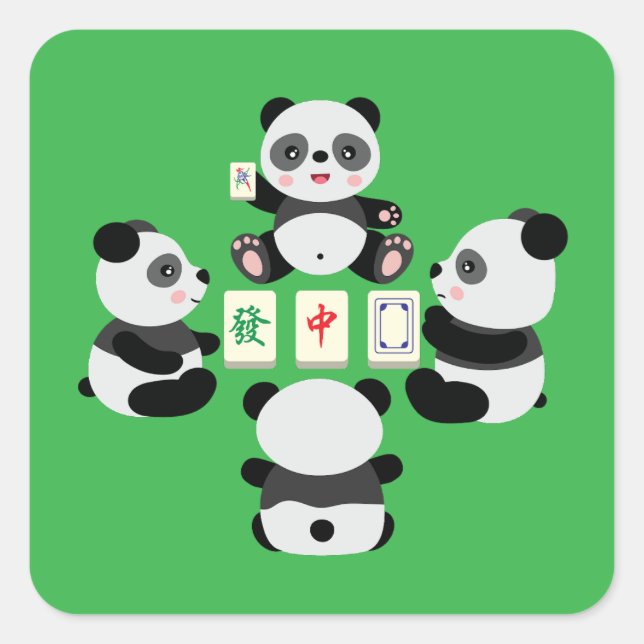 Pegatina Cuadrada Panda Mahjong (Anverso)