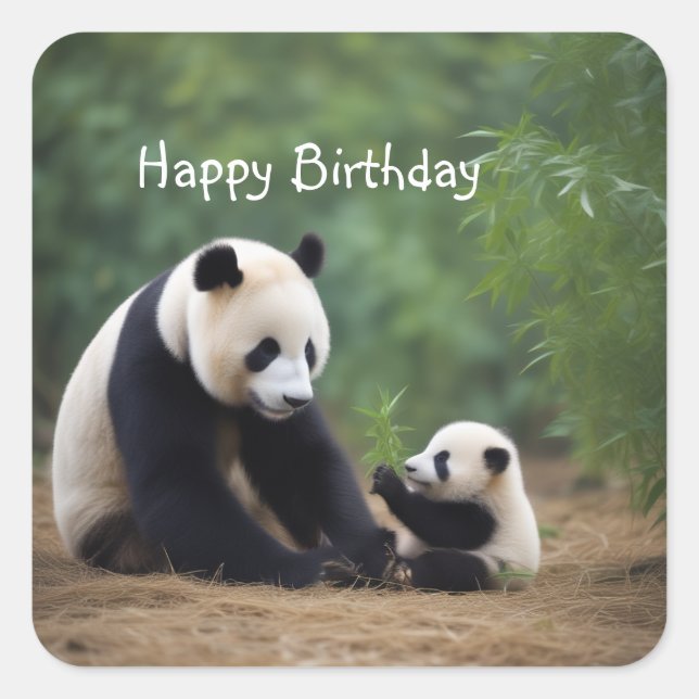Pegatina Cuadrada Panda Mama y Baby (Anverso)