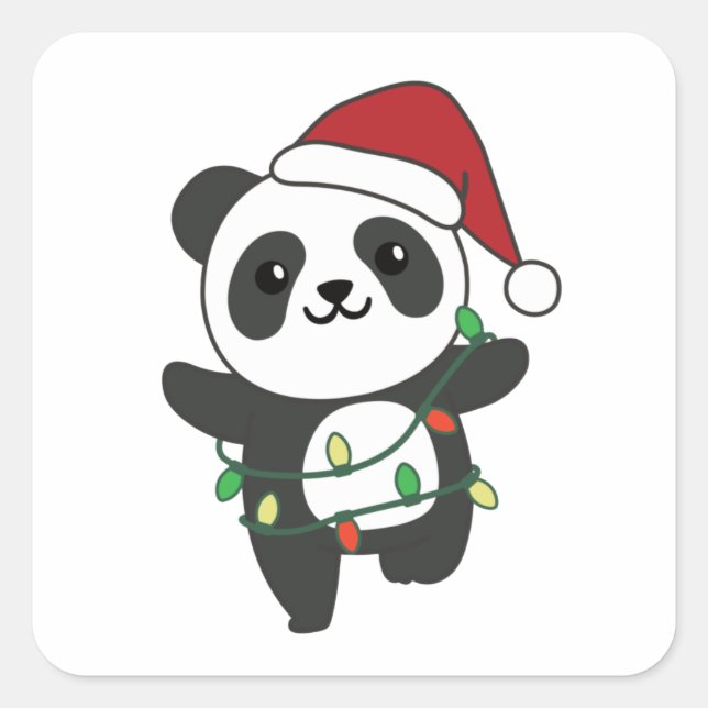 Pegatina Cuadrada Panda Navidades Animales de invierno Pandas Square (Anverso)
