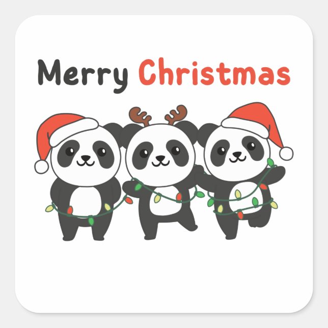 Pegatina Cuadrada Panda Navidades Animales Pandas Feliz Navidad (Anverso)