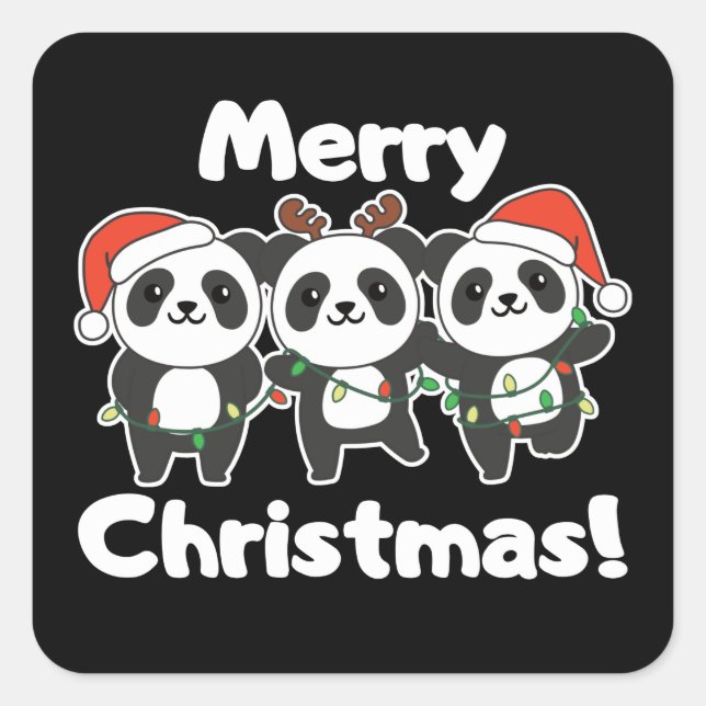 Pegatina Cuadrada Panda Navidades Animales Pandas Feliz Navidad (Anverso)