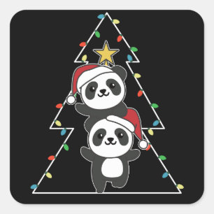 Pegatina Cuadrada Panda Navidades navideños Animales Pandas
