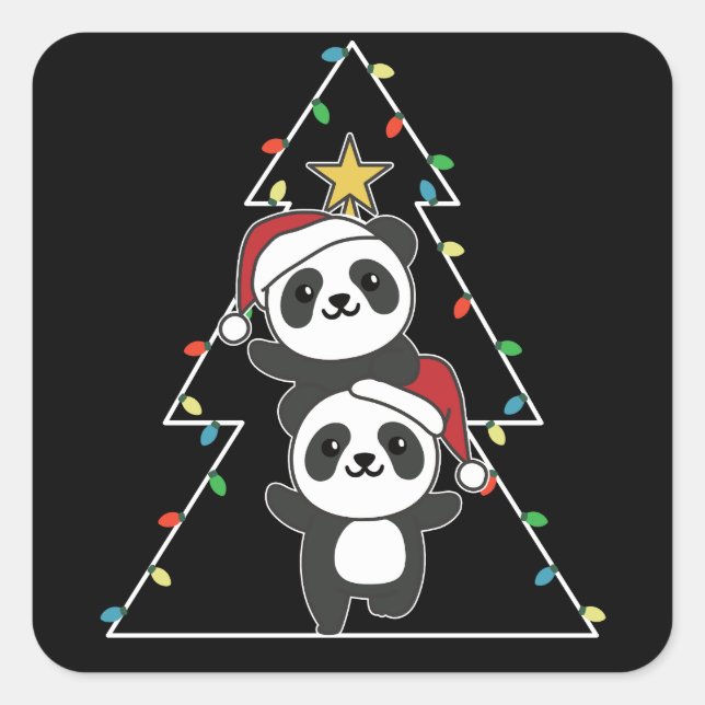 Pegatina Cuadrada Panda Navidades navideños Animales Pandas (Anverso)