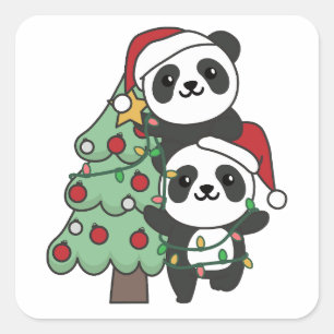Pegatina Cuadrada Panda Navidades navideños Animales Pandas