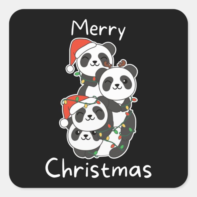 Pegatina Cuadrada Panda Navidades navideños Animales Pandas Squa (Anverso)