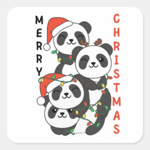 Pegatina Cuadrada Panda Navidades navideños Animales Pandas Squa