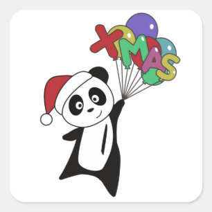 Pegatina Cuadrada Panda Navidades Nieve Animales De Invierno Pandas