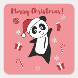 Pegatina Cuadrada Panda Navidades Nieve Animales De Invierno Pandas 