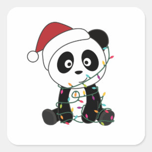 Pegatina Cuadrada Panda Navidades Nieve Animales De Invierno Pandas