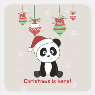 Pegatina Cuadrada Panda Navidades Nieve Animales De Invierno Pandas