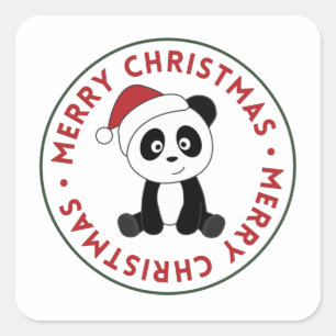 Pegatina Cuadrada Panda Navidades Nieve Animales De Invierno Pandas
