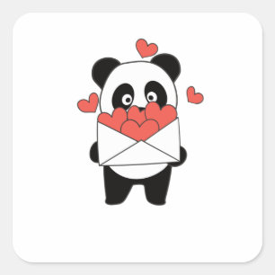 Pegatina Cuadrada Panda Para Animales El día de San Valentín Con Cor