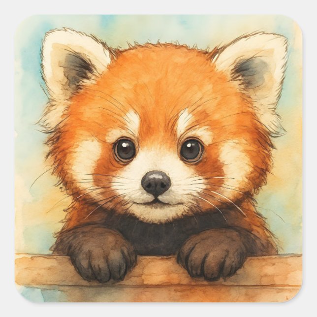 Pegatina Cuadrada Panda Rojo (Anverso)