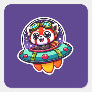 Pegatina Cuadrada Panda Rojo Bebé OVNI