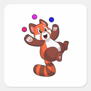 Pegatina Cuadrada Panda rojo en el Circo de Juggle. PNG