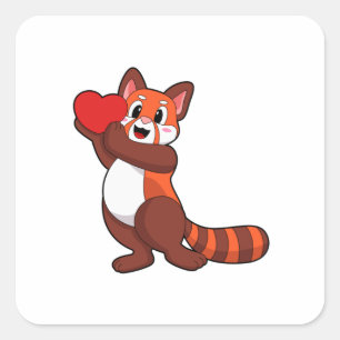 Pegatina Cuadrada Panda rojo en Love with Heart.PNG