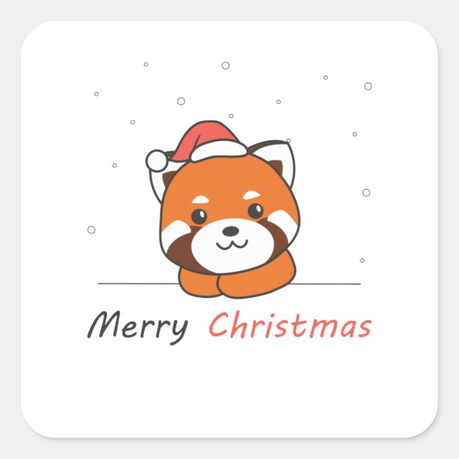 Pegatina Cuadrada Panda Rojo Navidades Nieve Animales De Invierno Pa (Anverso)